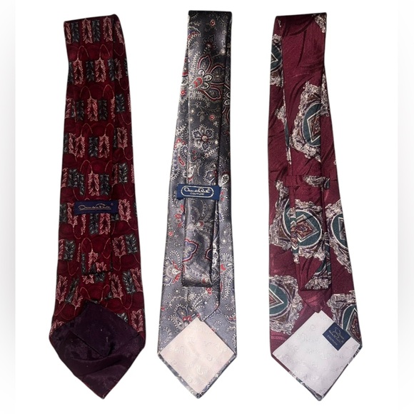 Oscar de la Renta Couture 100% Silk Red Grey Navy Green Paisley Abstract Tie Set - Picture 4 of 12